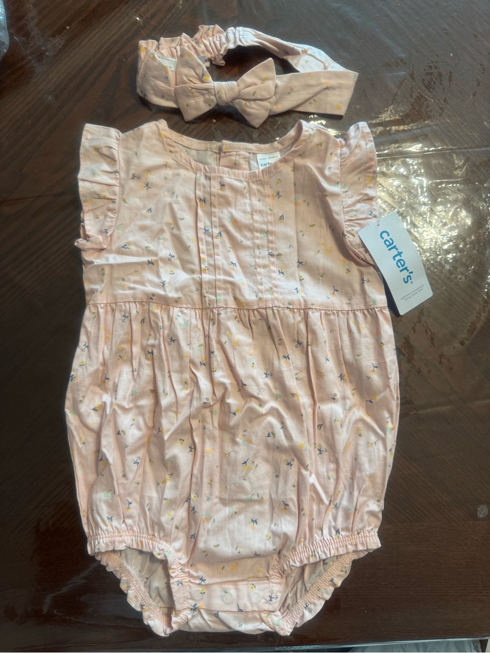 Carter's Peach Floral Baby Romper with Matching Bow